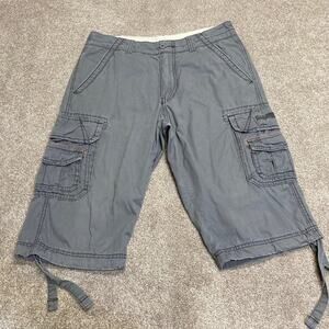 Y2K 00s Parachute Baggy Loose Skater Relaxed UNIONBAY Mens Gray Cargo Shorts 32